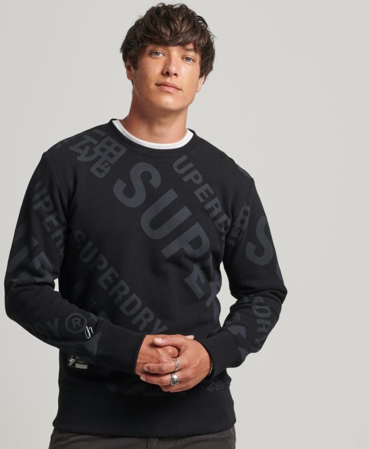 Superdry All Over Print Logo Loose Crew Sweatshirt Black Men