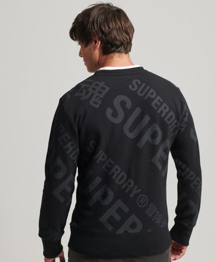 Superdry All Over Print Logo Loose Crew Sweatshirt Black Men