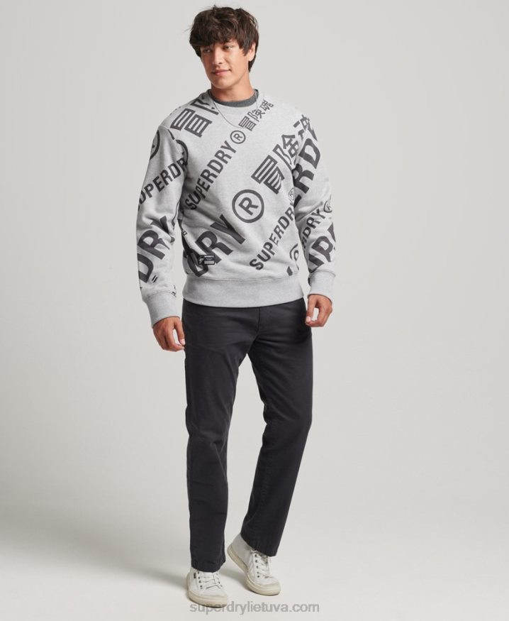 Superdry All Over Print Logo Loose Crew Sweatshirt Grey Men