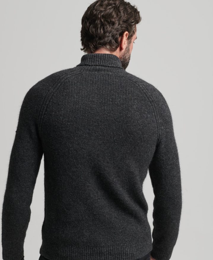 Superdry Alpaca Chunky Roll Neck Jumper Dark Grey Men