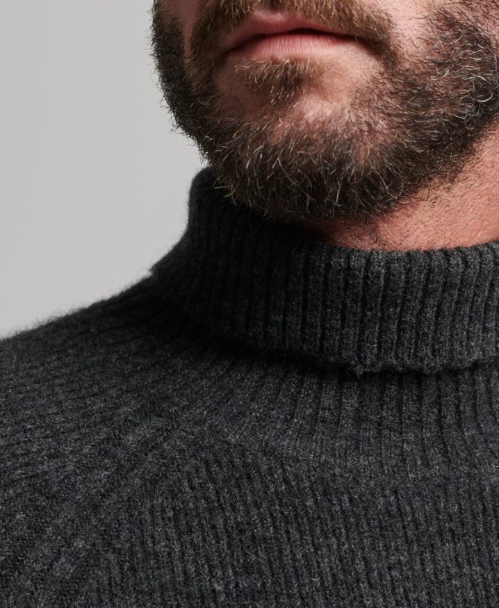 Superdry Alpaca Chunky Roll Neck Jumper Dark Grey Men