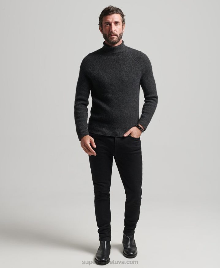 Superdry Alpaca Chunky Roll Neck Jumper Dark Grey Men