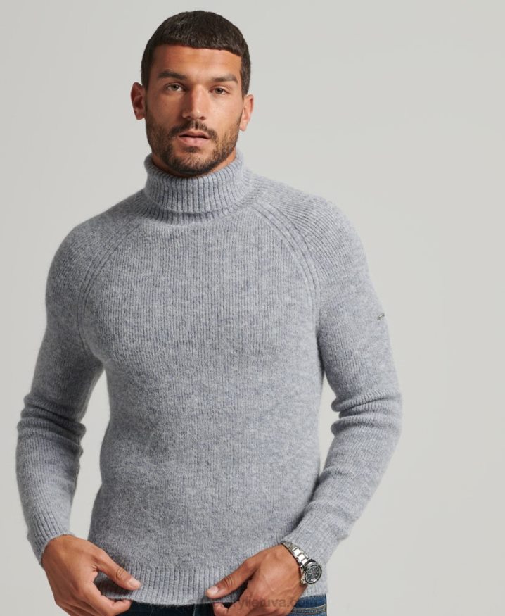 Superdry Alpaca Chunky Roll Neck Jumper Grey Men