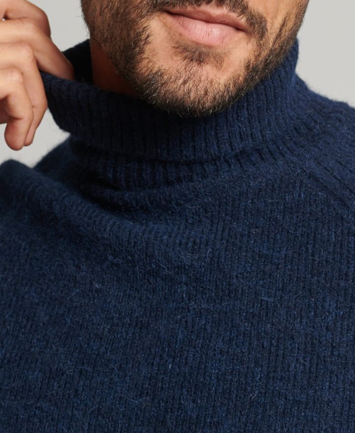 Superdry Alpaca Chunky Roll Neck Jumper Navy Men