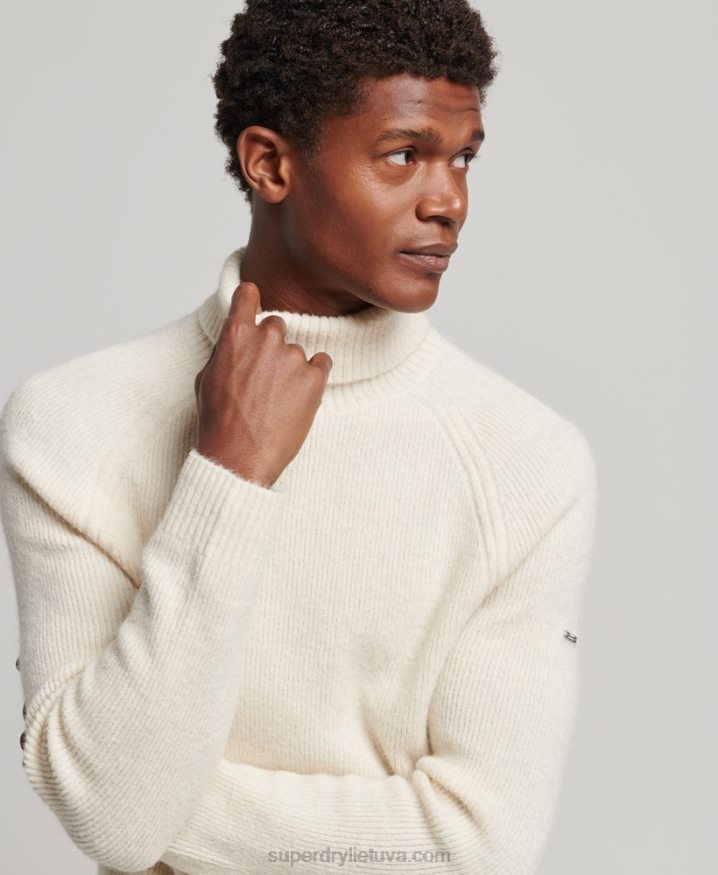 Superdry Alpaca Chunky Roll Neck Jumper White Men