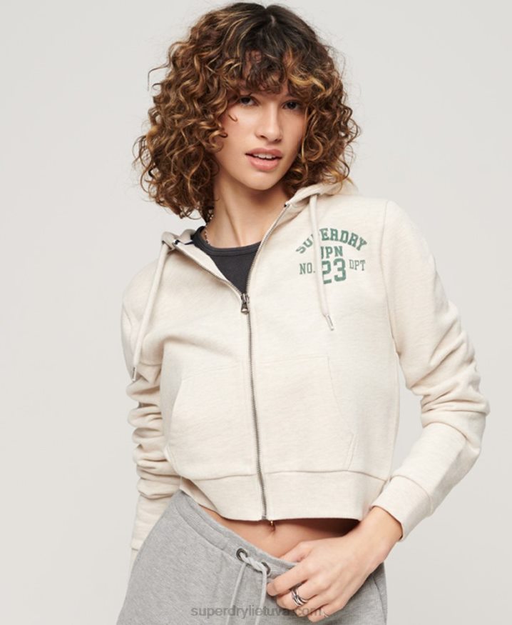 Superdry Athletic Essential Crop Zip Hoodie Beige Women