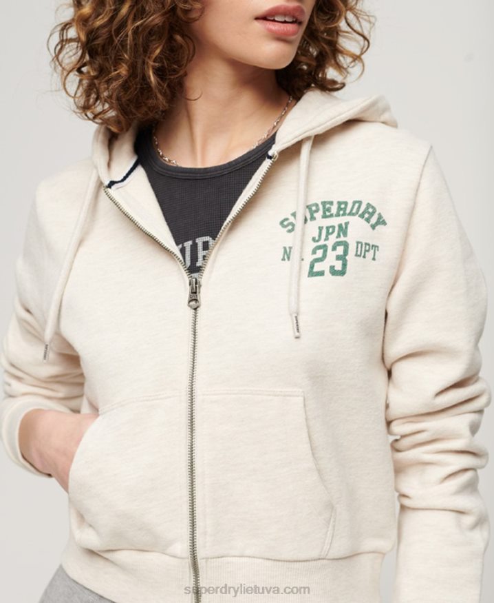 Superdry Athletic Essential Crop Zip Hoodie Beige Women