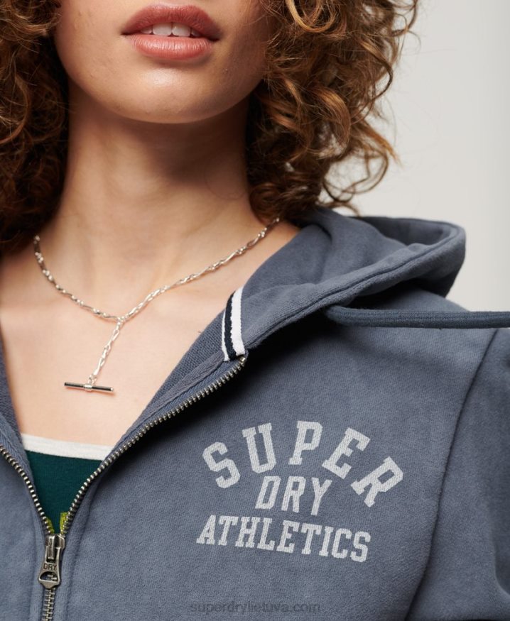 Superdry Athletic Essential Crop Zip Hoodie Blue Women