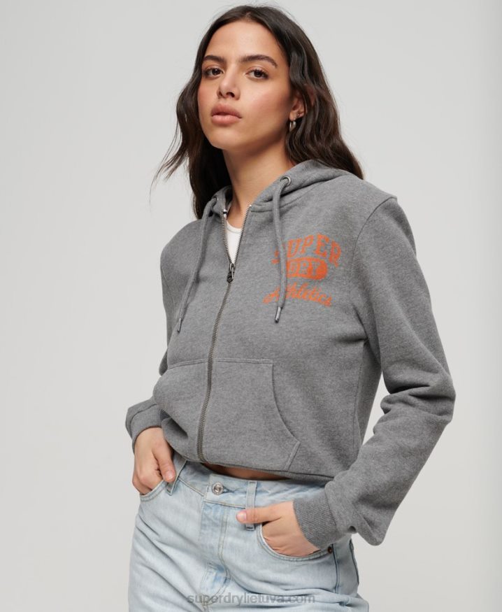 Superdry Athletic Essential Crop Zip Hoodie Dark Grey Women