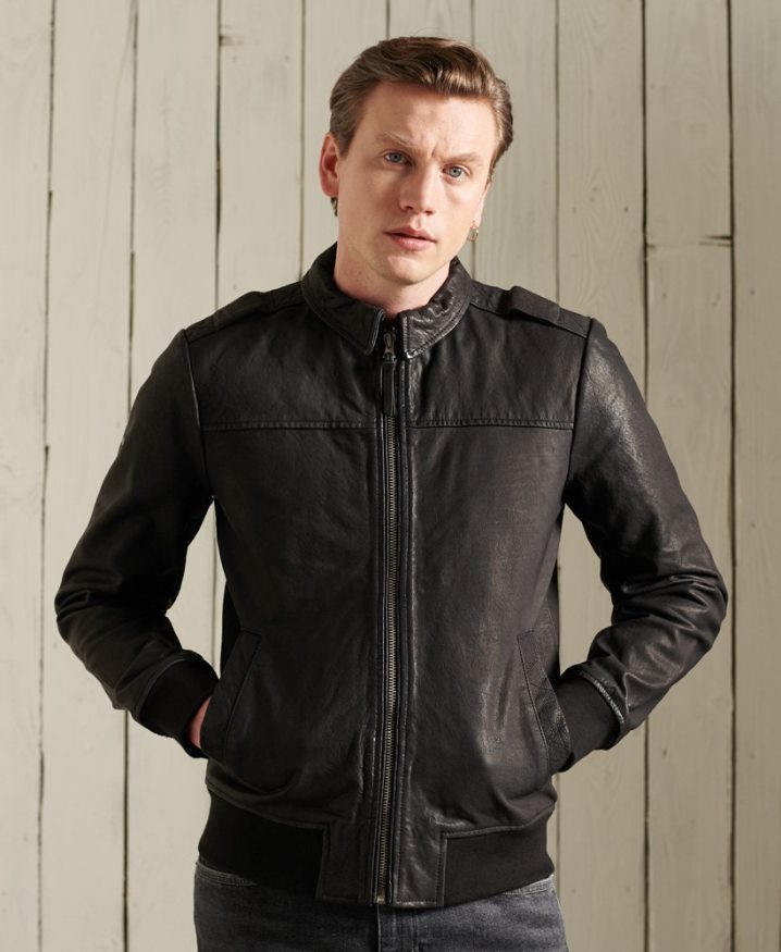 Superdry Aviator Leather Jacket Black Men