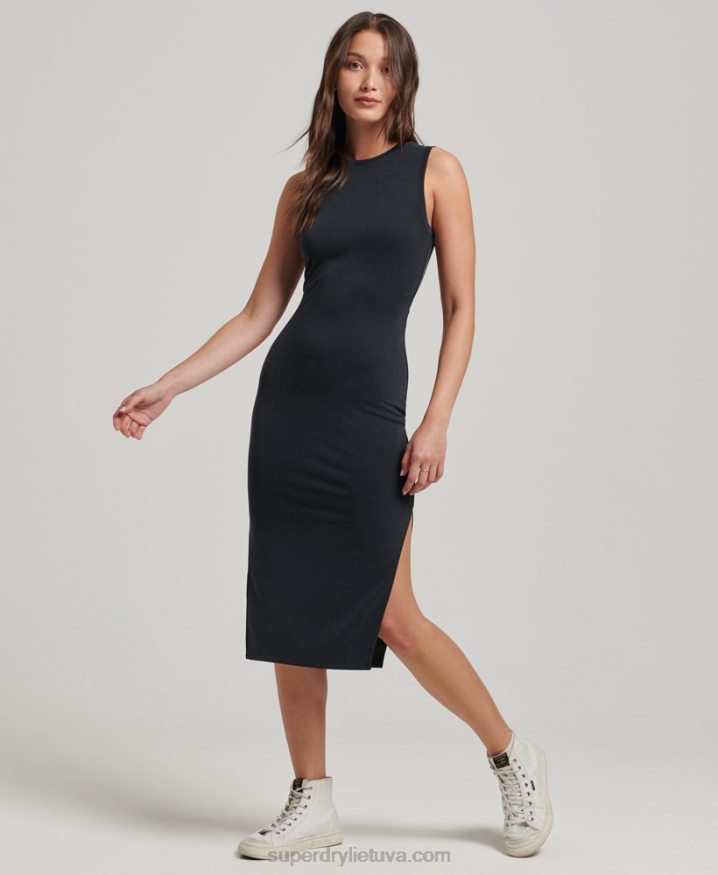 Superdry Back Detail Jersey Midi Dress Black Women