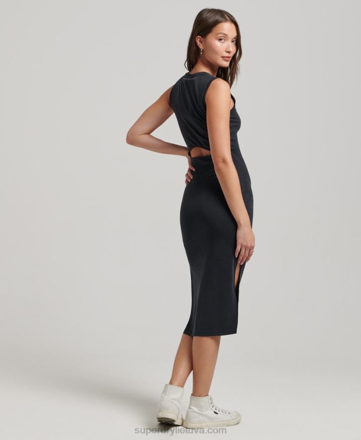 Superdry Back Detail Jersey Midi Dress Black Women