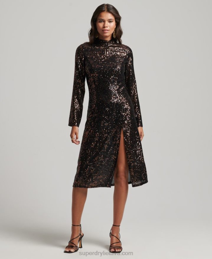 Superdry Backless Sequin Midi Dress Black Women