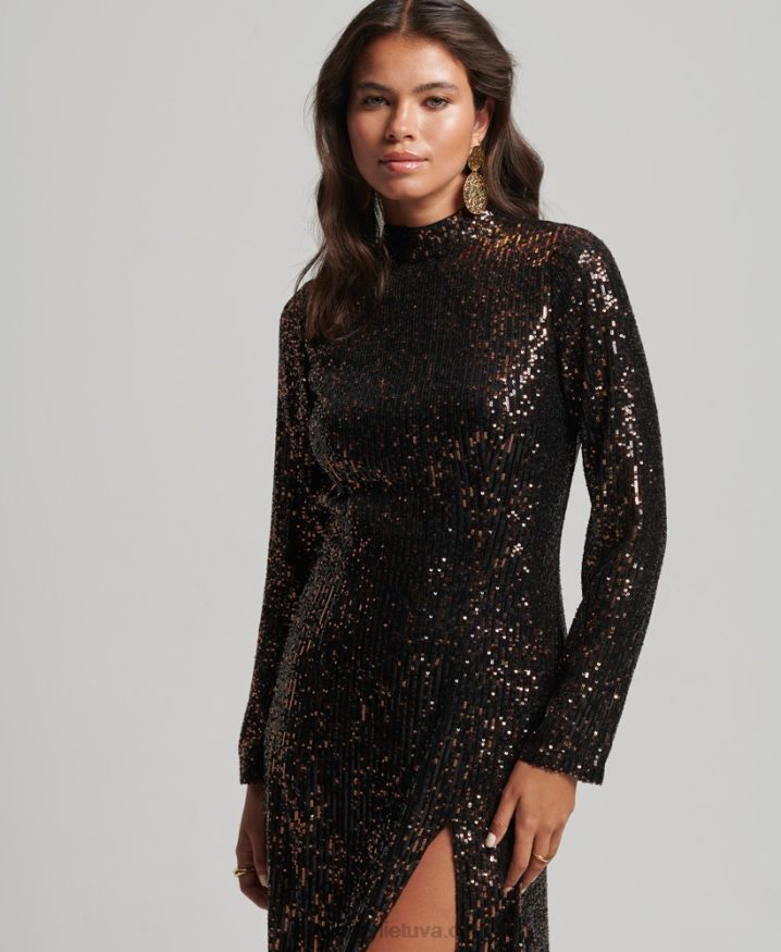 Superdry Backless Sequin Midi Dress Black Women