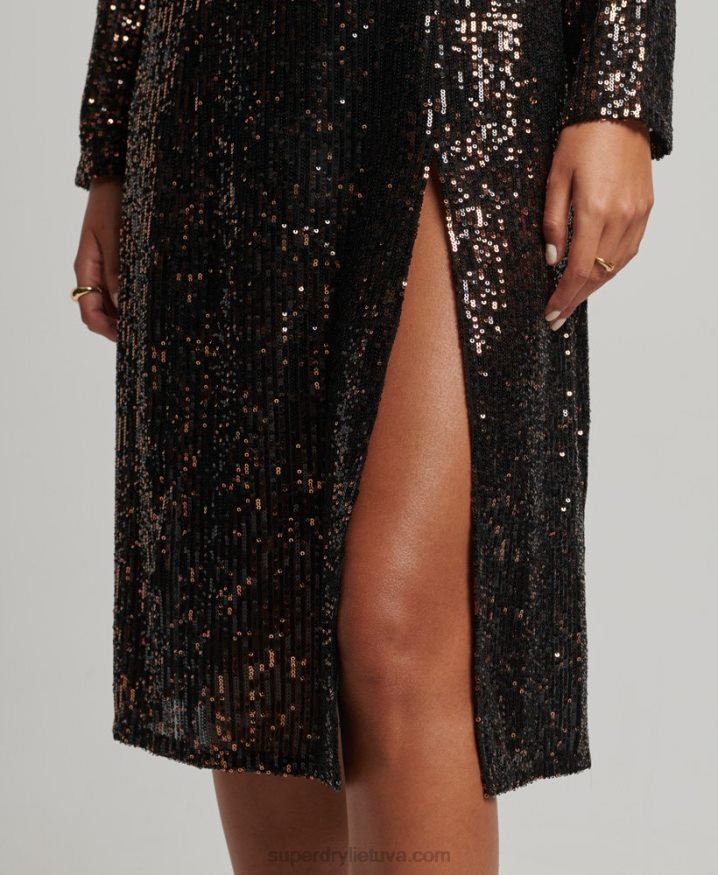 Superdry Backless Sequin Midi Dress Black Women