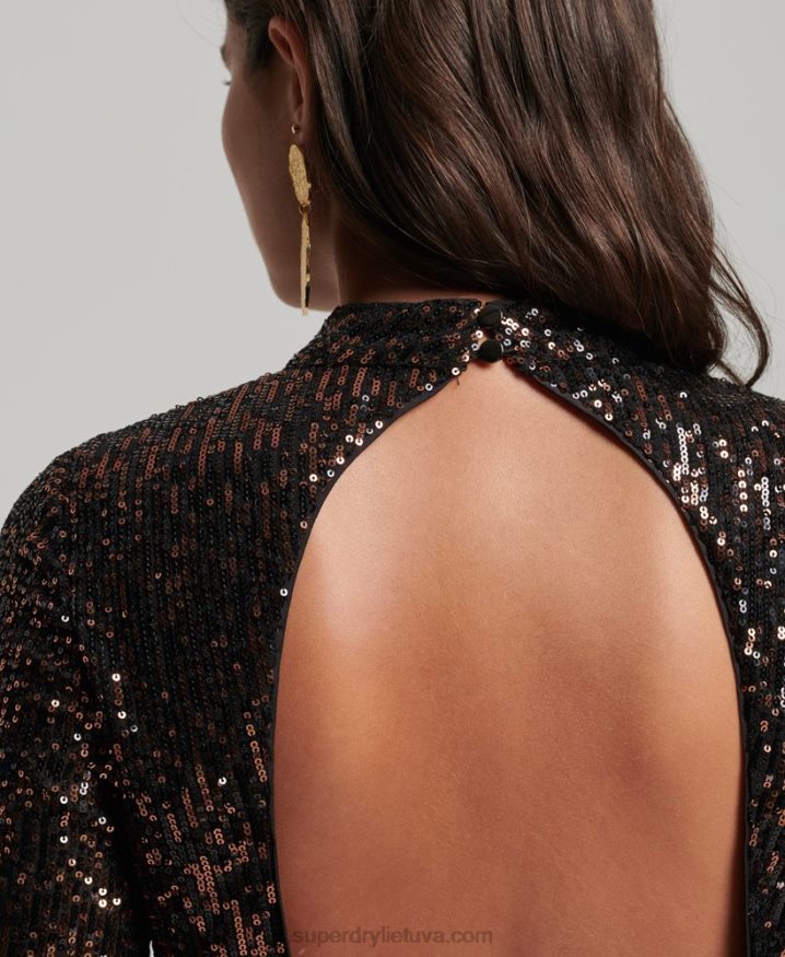 Superdry Backless Sequin Midi Dress Black Women