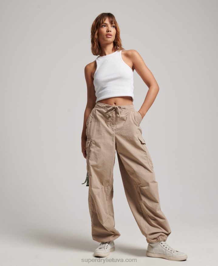 Superdry Baggy Parachute Pants Brown Women