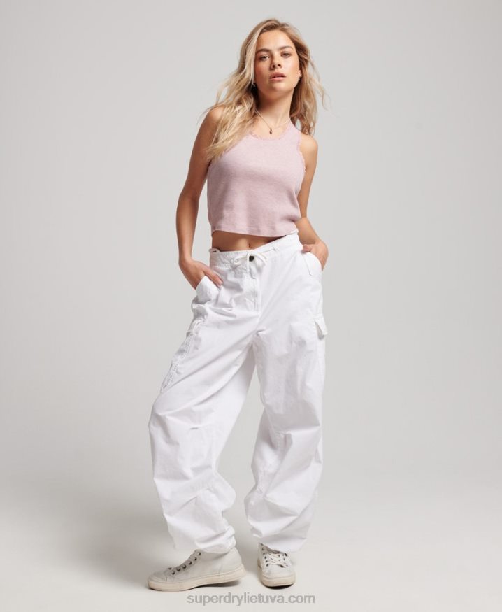 Superdry Baggy Parachute Pants White Women