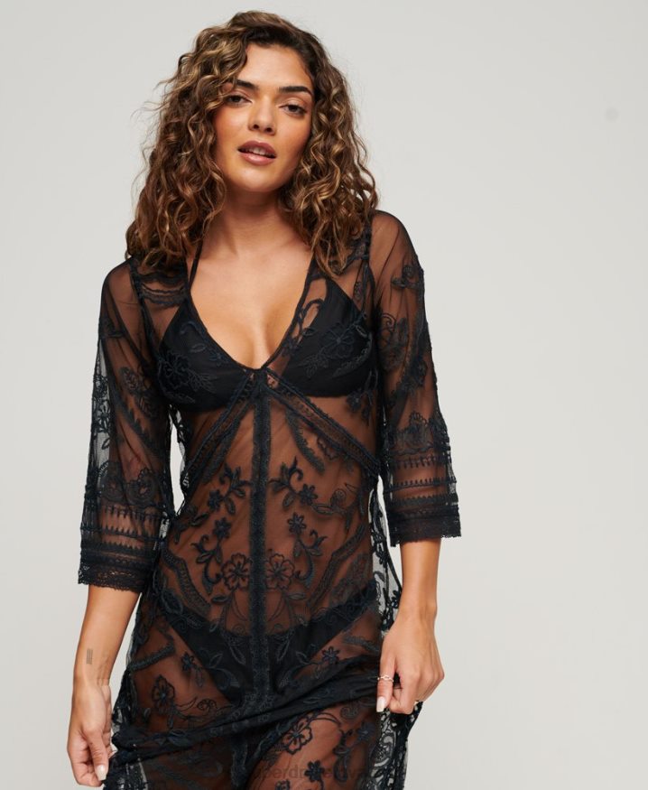 Superdry Beach Cover Up Lace Maxi Dress Black Women