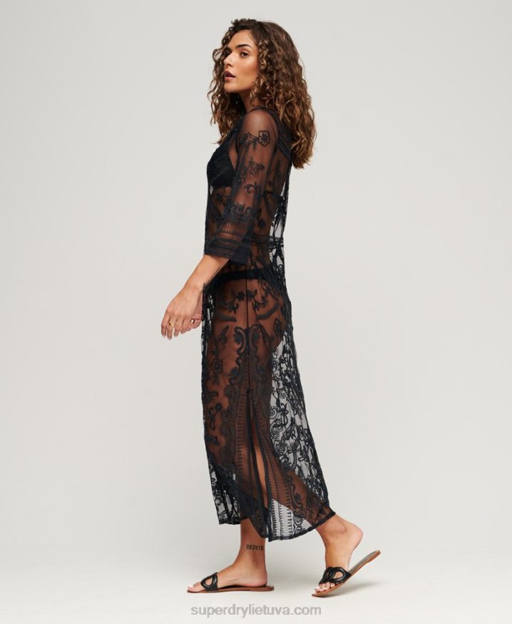 Superdry Beach Cover Up Lace Maxi Dress Black Women