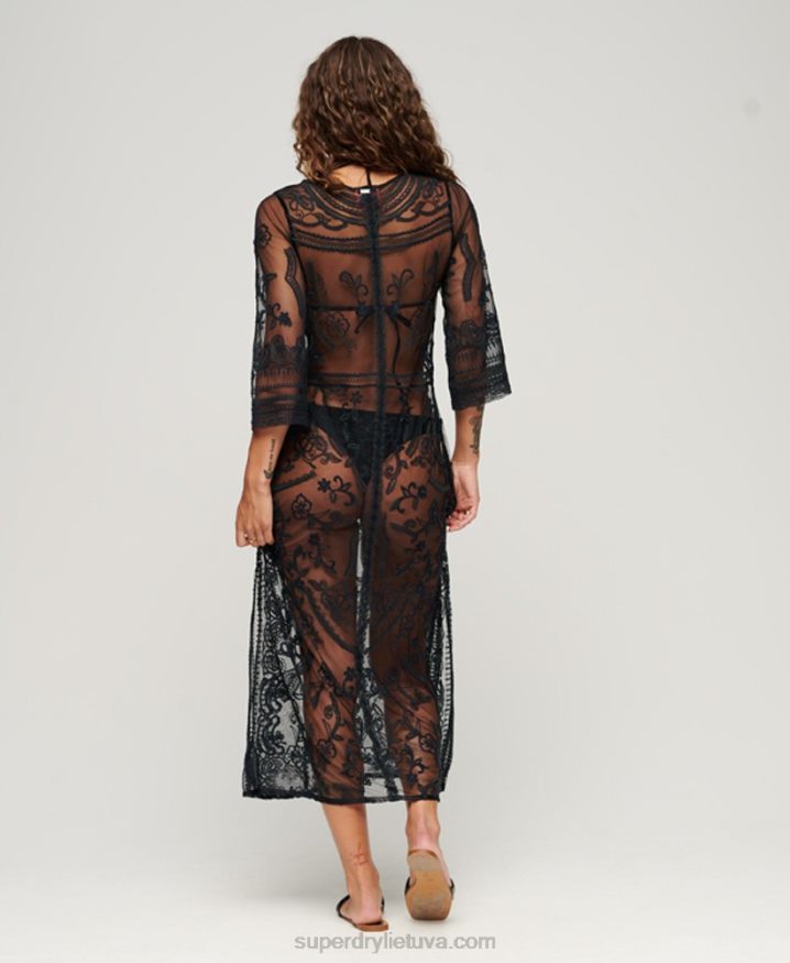 Superdry Beach Cover Up Lace Maxi Dress Black Women