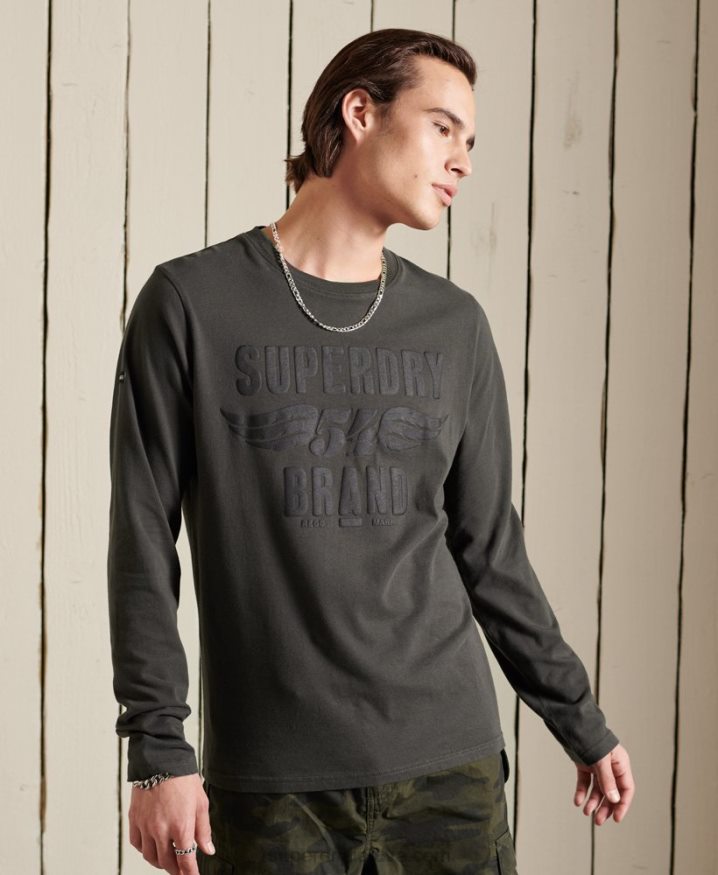 Superdry Black Out Long Sleeve Top Dark Grey Men