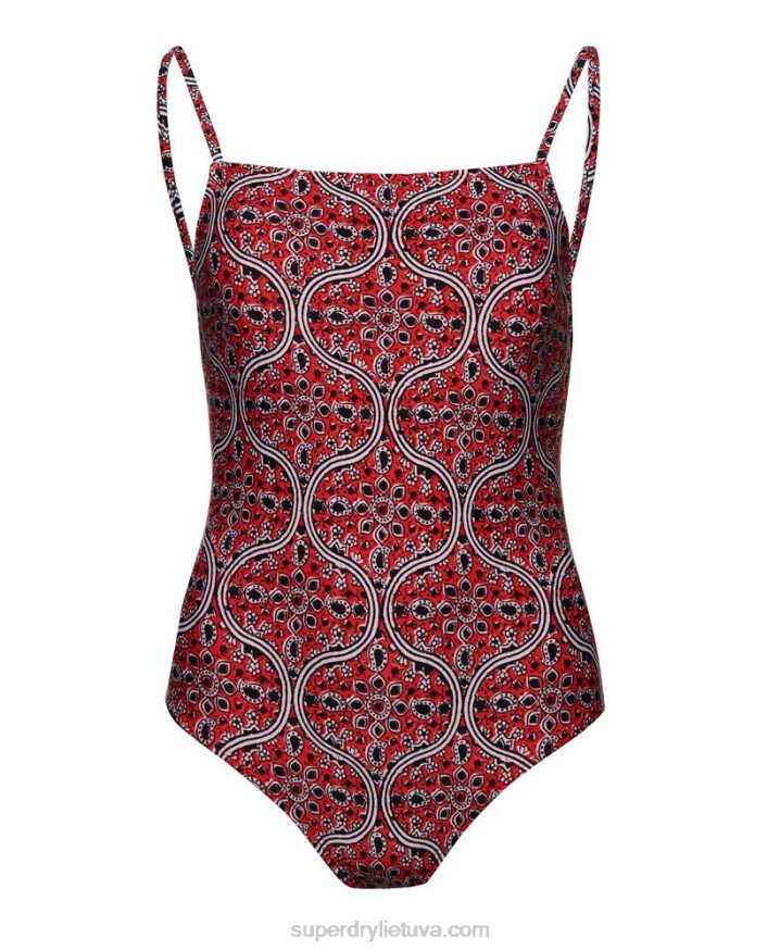 Superdry Boho Tie Back Swimsuit Red Women