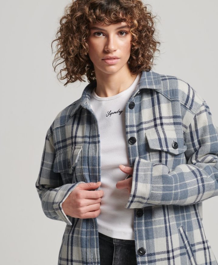 Superdry Borg Flannel Check Overshirt Blue Women