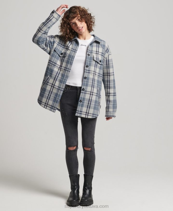 Superdry Borg Flannel Check Overshirt Blue Women