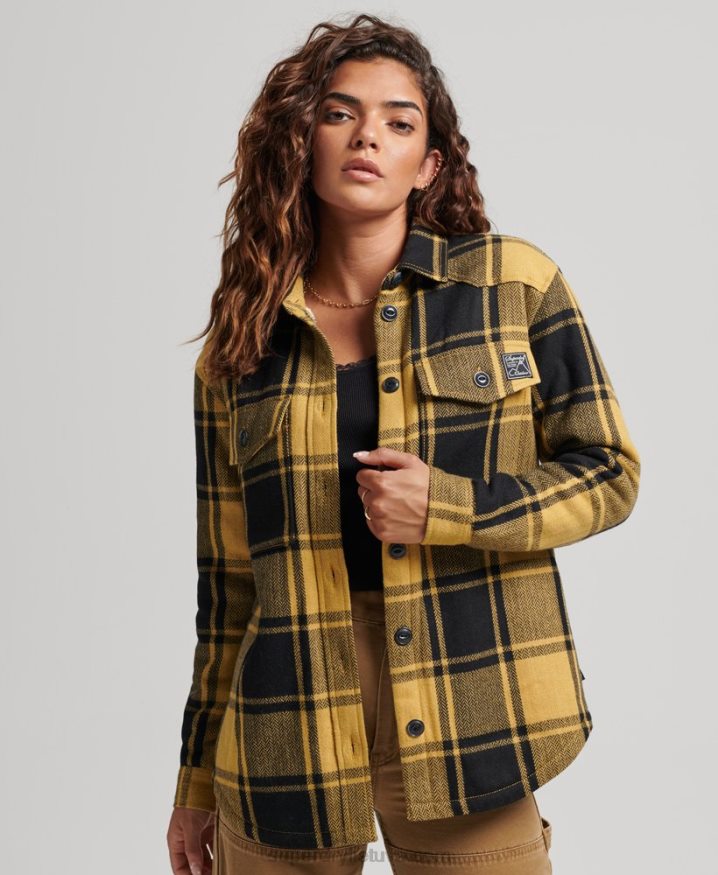 Superdry Borg Flannel Check Overshirt Gold Women