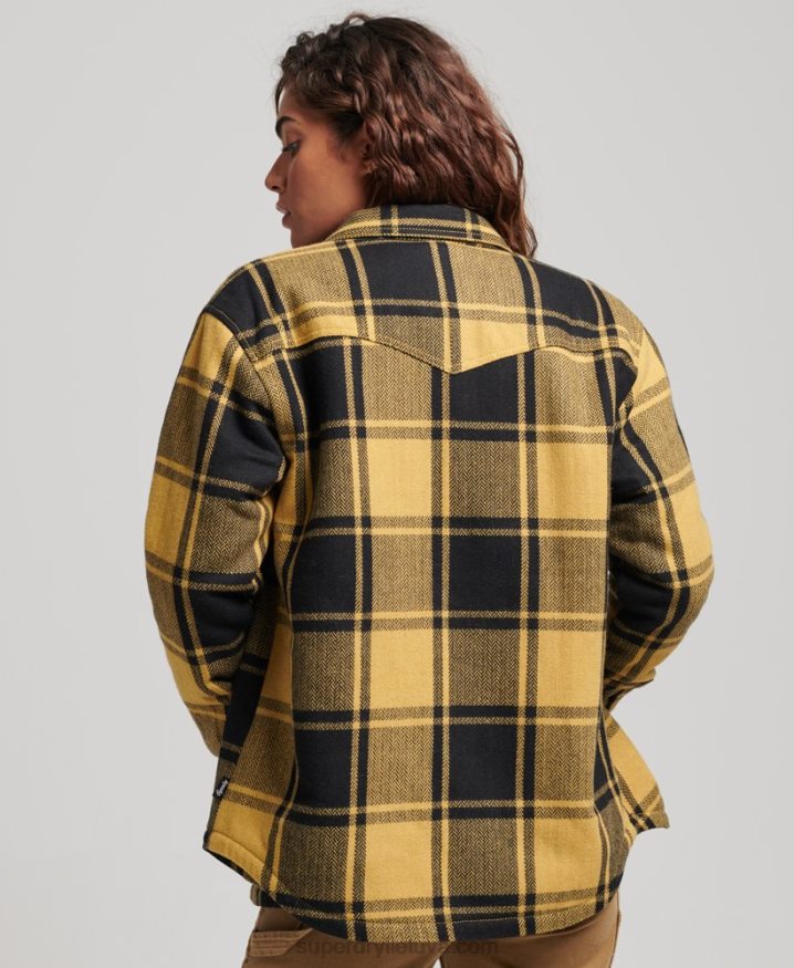 Superdry Borg Flannel Check Overshirt Gold Women