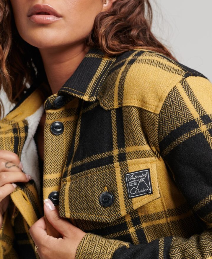 Superdry Borg Flannel Check Overshirt Gold Women