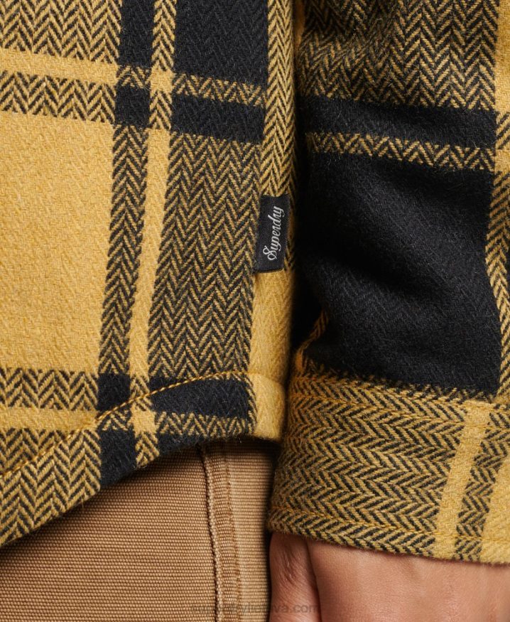 Superdry Borg Flannel Check Overshirt Gold Women