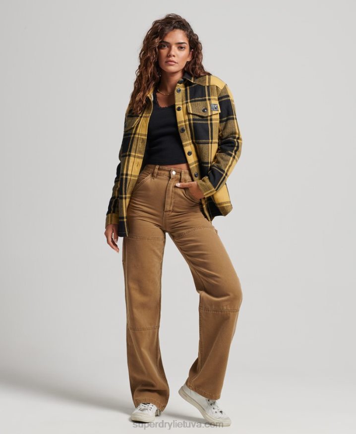 Superdry Borg Flannel Check Overshirt Gold Women