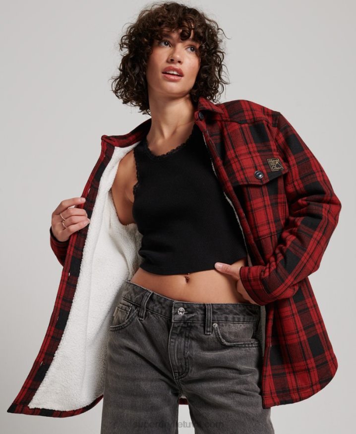 Superdry Borg Flannel Check Overshirt Red Women