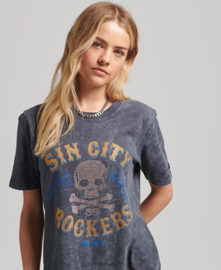 Superdry Brand Mark Metal T-Shirt Dark Grey Women