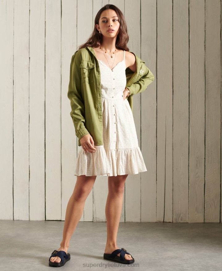 Superdry Broderie Mini Dress Cream Women