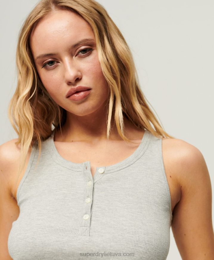 Superdry Button Down Vest Top Grey Women