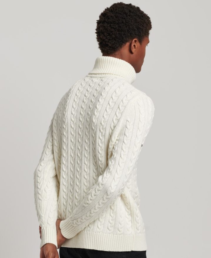 Superdry Cable Roll Neck Jumper Cream Men