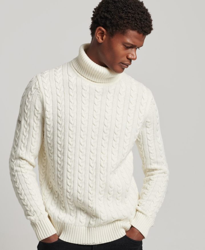 Superdry Cable Roll Neck Jumper Cream Men