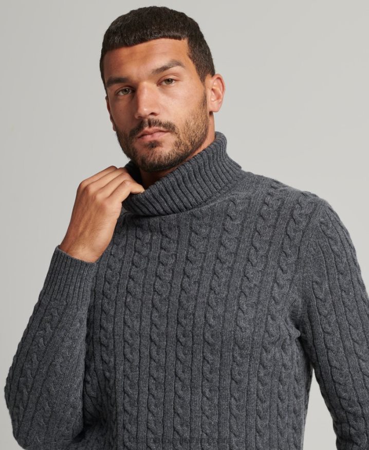 Superdry Cable Roll Neck Jumper Dark Grey Men