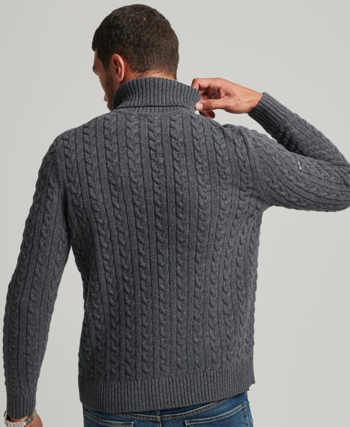 Superdry Cable Roll Neck Jumper Dark Grey Men