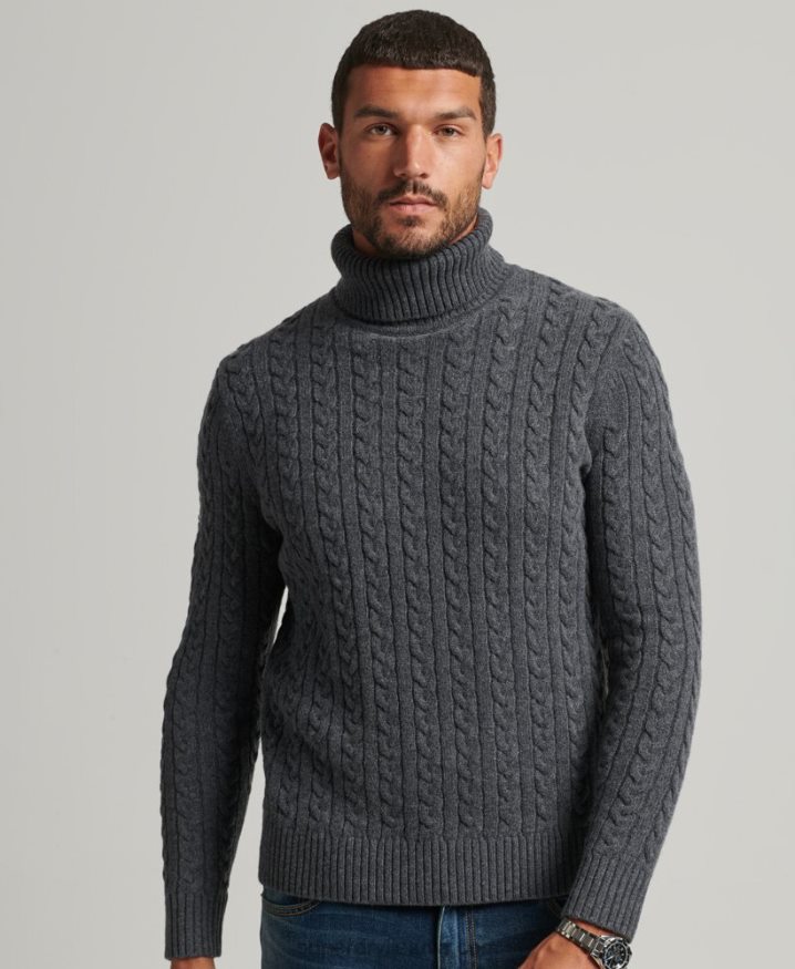 Superdry Cable Roll Neck Jumper Dark Grey Men