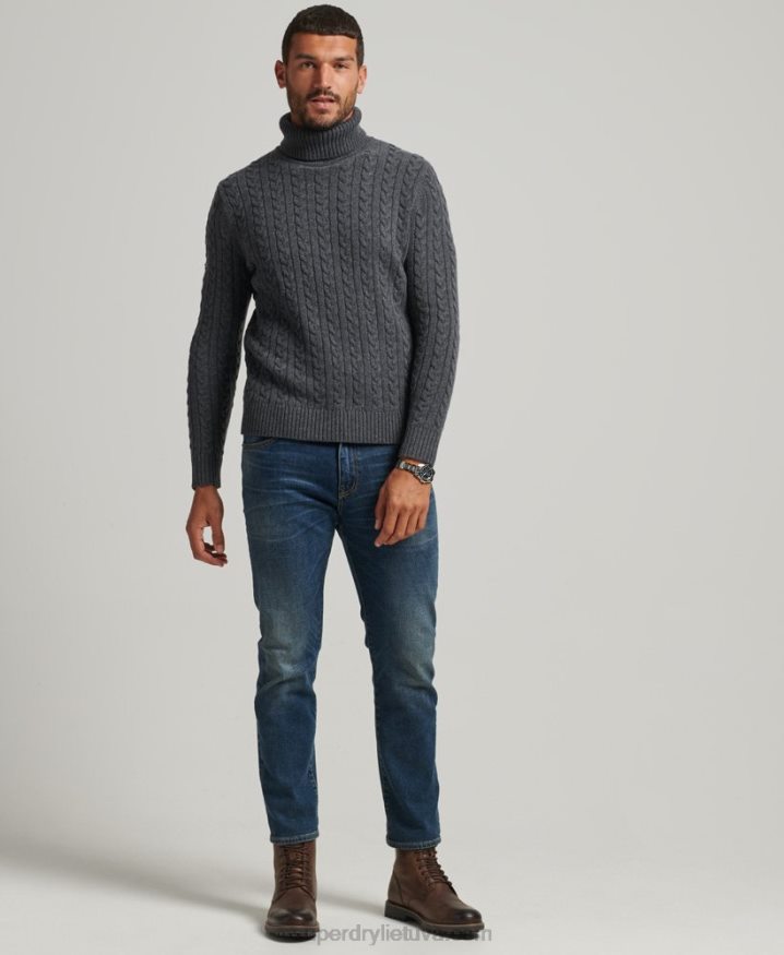 Superdry Cable Roll Neck Jumper Dark Grey Men