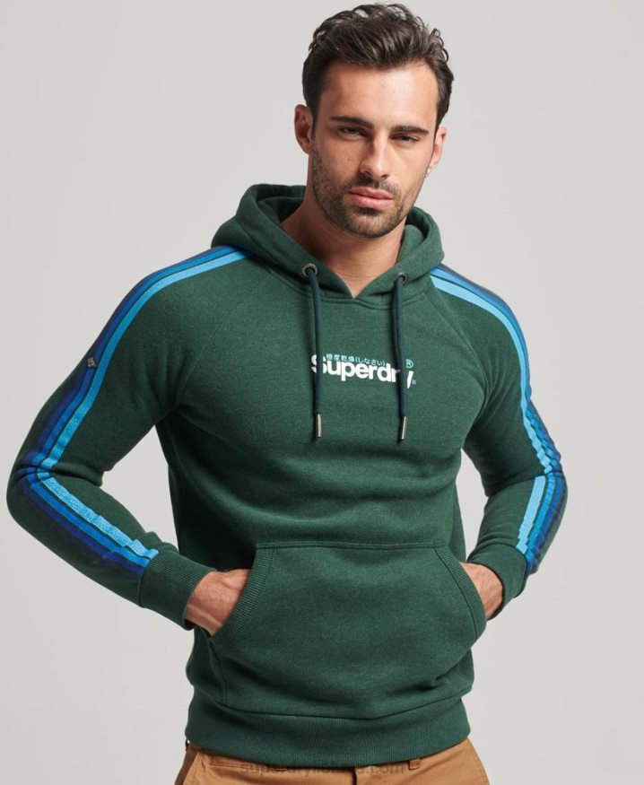 Superdry Cali Sleeve Stripe Core Logo Hoodie Green Men