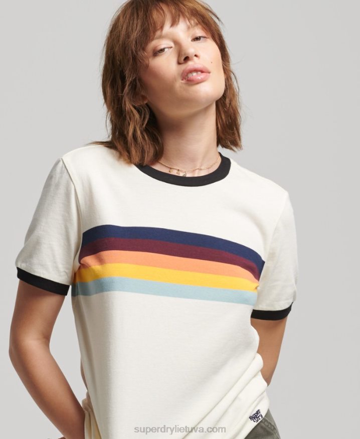 Superdry Cali Stripe Ringer T-Shirt Cream Women