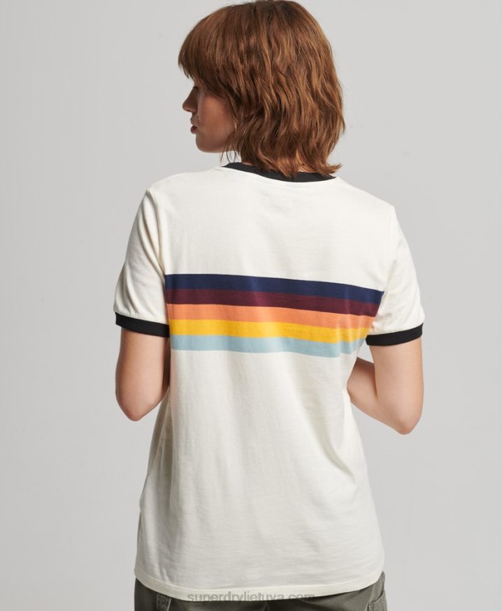 Superdry Cali Stripe Ringer T-Shirt Cream Women