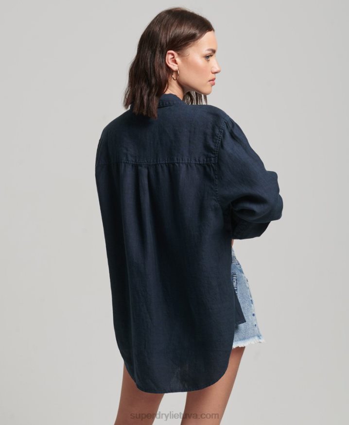 Superdry Casual Linen Boyfriend Shirt Navy Women