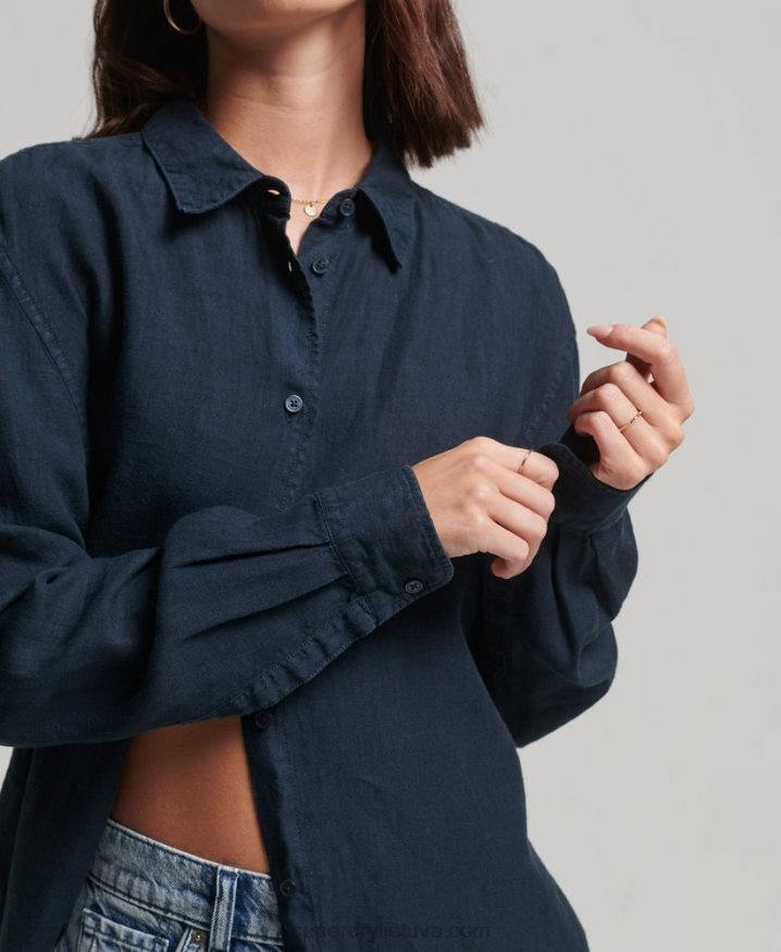 Superdry Casual Linen Boyfriend Shirt Navy Women