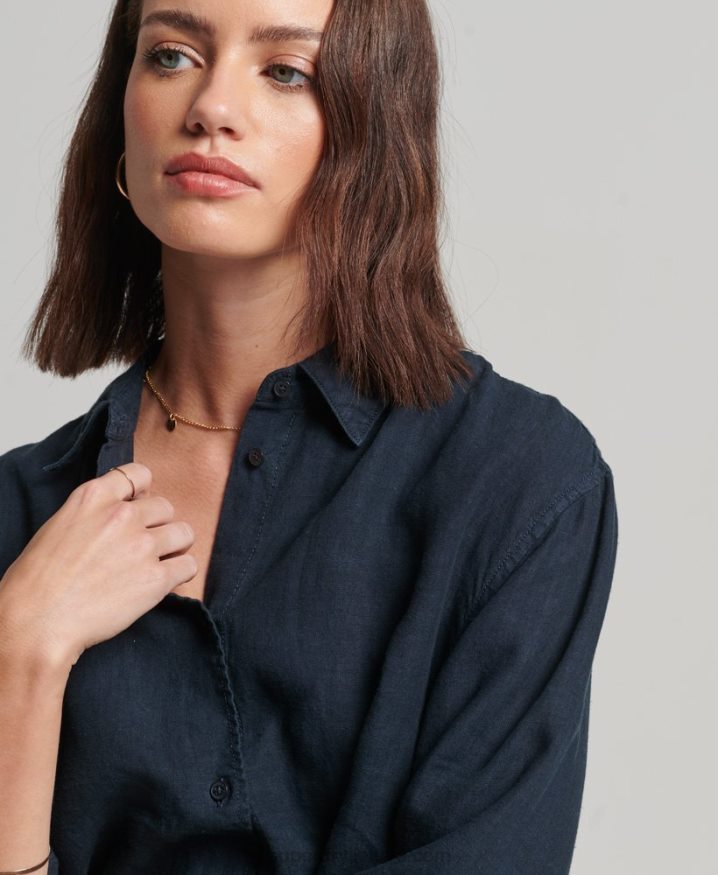 Superdry Casual Linen Boyfriend Shirt Navy Women